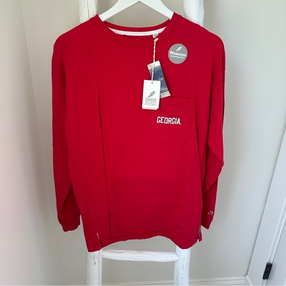 Georgia Red Long Sleeve Crew Neck Pocket Tee Shirt Size Small - Picture 12 of 14